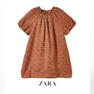 NWT ZARA Kids | Brown | FLOCKED POLKA DOT DRESS